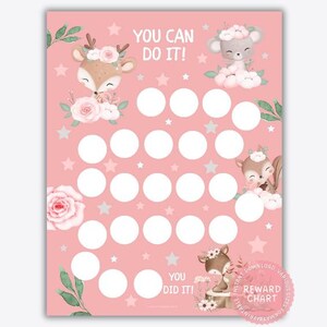 Afdrukbare beloningsgrafiek bosdieren, zindelijkheidstraining grafiek meisjes downloaden, beloningsgrafiek kinderen, stickergrafiek, slaapgrafiek, leeslogboek