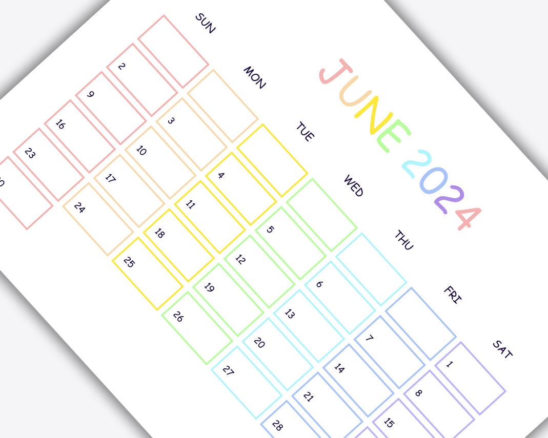 Printable Rainbow Calendar 2024, Cute Printable Calendar, Rainbow