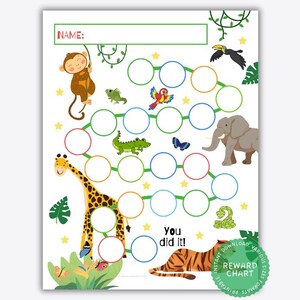 Afdrukbare beloningskaart, jungle beloningskaart, stickerkaart dierentuin, zindelijkheidstraining apen, beloningskaart kinderen, hulpmiddel klasgedrag