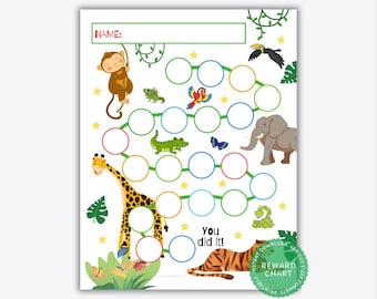Jungle Animals Reward Chart: Kids Behavior Tracker (Digital Download)