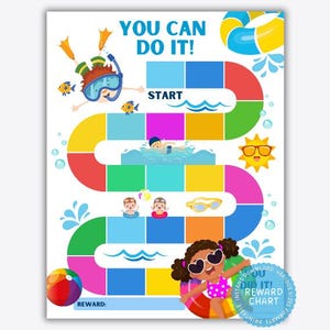 Tableau des récompenses pour la piscine, tableau d'autocollants pour enfants, cours de natation, suivi des plaisirs d'été, progrès de la natation, motivation, suivi des habitudes, comportement