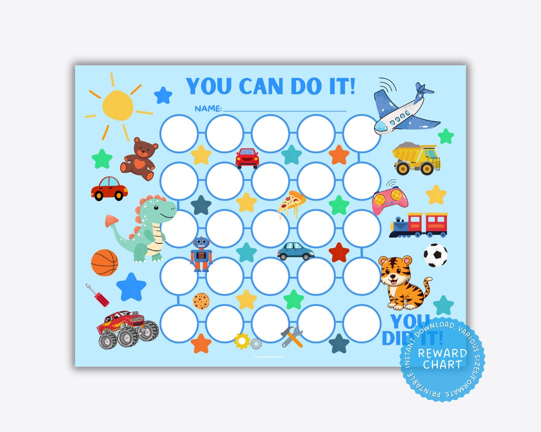 Printable Potty Training Chart, Kids Reward Chart, Boys Potty Chart ...