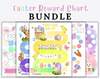 Easter reward chart bundle, bunnies, chicks, Easter Games, preschool kids, reward chart girls, digital download, potty training, spring