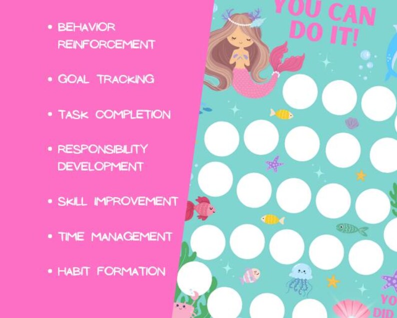 Mermaid Reward Chart for Girls, Kids Sticker Chart, Toddler Behavior ...