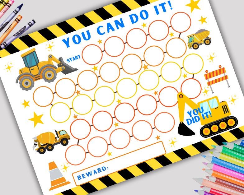 Construction Truck Reward Chart: Potty Training Sticker Chart (PNG, PDF ...