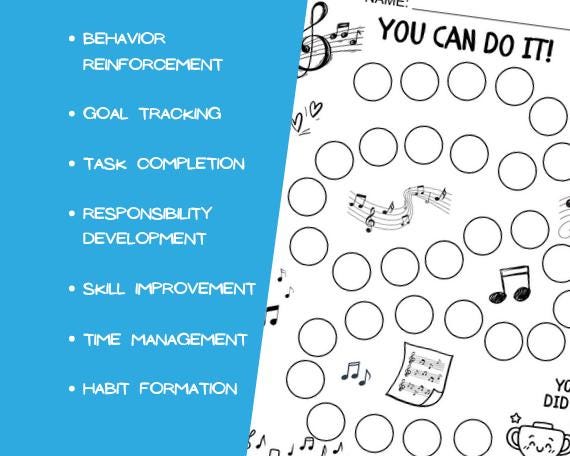 Music Reward Chart Printable | Practice Tracker Sticker Chart for Piano ...