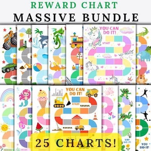 Afdrukbare beloningskaartbundel, 25 gedragskaarten voor kinderen, karweikaarten, stickerkaarten, zindelijkheidstraining, routinetracker voor peuters