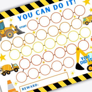 Construction Truck Reward Chart: Potty Training Sticker Chart (PNG, PDF ...
