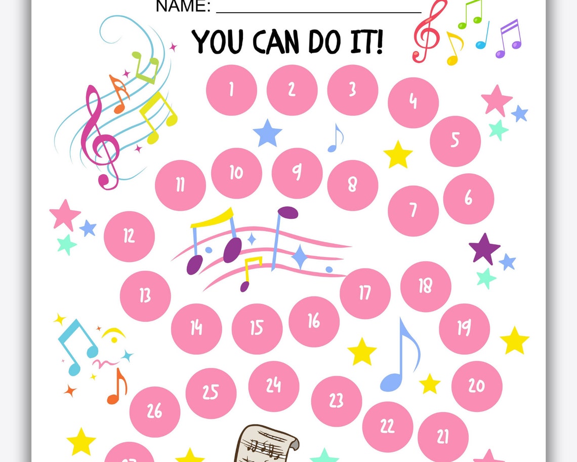 Printable Music Reward Chart, Music Practice Chart, Kids Reward Chart