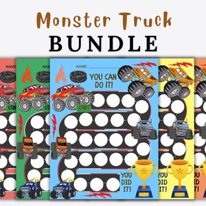 Récompense Monster Truck imprimable, tableau d'apprentissage de la propreté pour garçons - Système d'autocollants