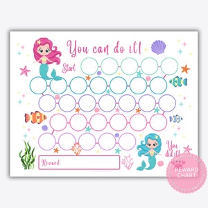 Cuadro de pegatinas de sirena para niñas, cuadro "Puedes hacerlo" para niños, cuadro de recompensas en formato PDF, cuadro de recompensas para aulas preescolares, hora de dormir, niños