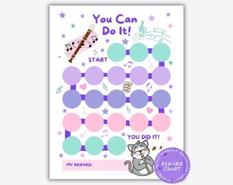 Quadro de Recompensas para Flauta Doce (Imprimível), Rastreador de Prática de Flauta Doce, Recurso para Professor de Música, Música para Educação Domiciliar, PDF, Uso em Sala de Aula, Quadro de Adesivos