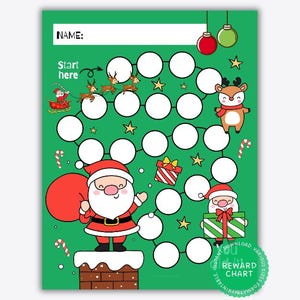 PDF, druckbare Weihnachtsbelohnungstabelle, Kinderbelohnungstabelle, Weihnachtsmann-Aufklebertabelle, Habit Tracker