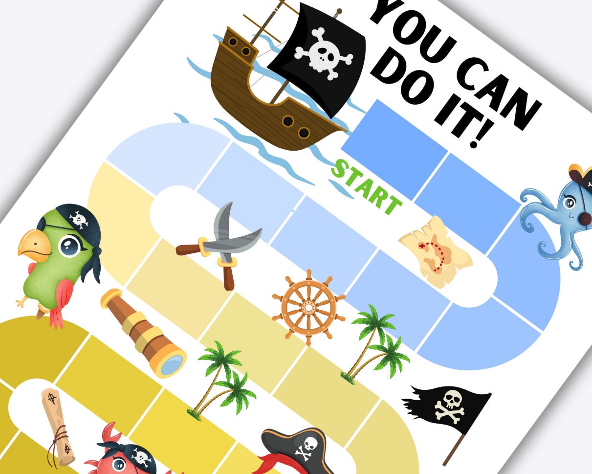 Pirate Reward Chart Printable, Kids Treasure Chest Potty Training Chart ...