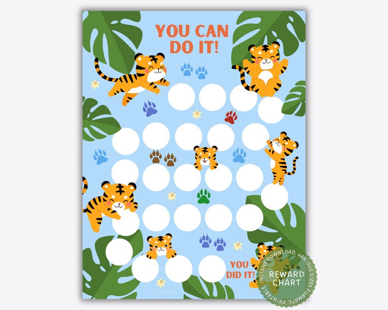 Tiger Sticker Chart Printable, Tiger Reward Chart, Wild Animal Potty ...