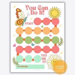 Bloembeloningsgrafiek, Vlinderstickergrafiek, Gedragstool, Klasbeloningen, Retro Groovy Hippie Beloningsgrafiek voor kinderen, Doeltracker PDF