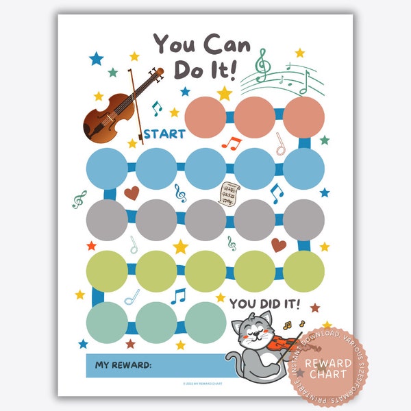 Printable Violin Reward Chart, Music Reward Chart, Violin Practice Chart, Music Practice Chart, Violin Sticker Chart, Music Practice Chart