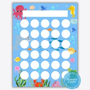 Tabella delle ricompense a tema oceano, tabella del comportamento dei bambini, tabella degli adesivi per la classe, sistema di ricompense, tabella per l'uso del vasino, tabella motivazionale