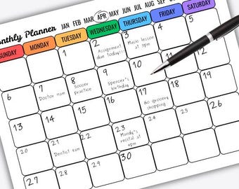 Printable Monthly Planner for Kids and Families Simple Routine Schedule Organizer Page Instant Download PDF