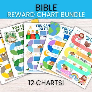 Bible Reward Chart Bundle, Printable Christian Kids Sticker Charts, Sunday School, Preschool, Kindergarten, Behavior Tracker PDF