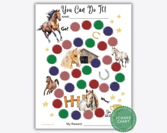 Printable Horse Reward Chart, Horse Behavior Chart, Horse Sticker Chart, Reward Chart Boys, Girls Potty Training Chart, Animal Reward Chart