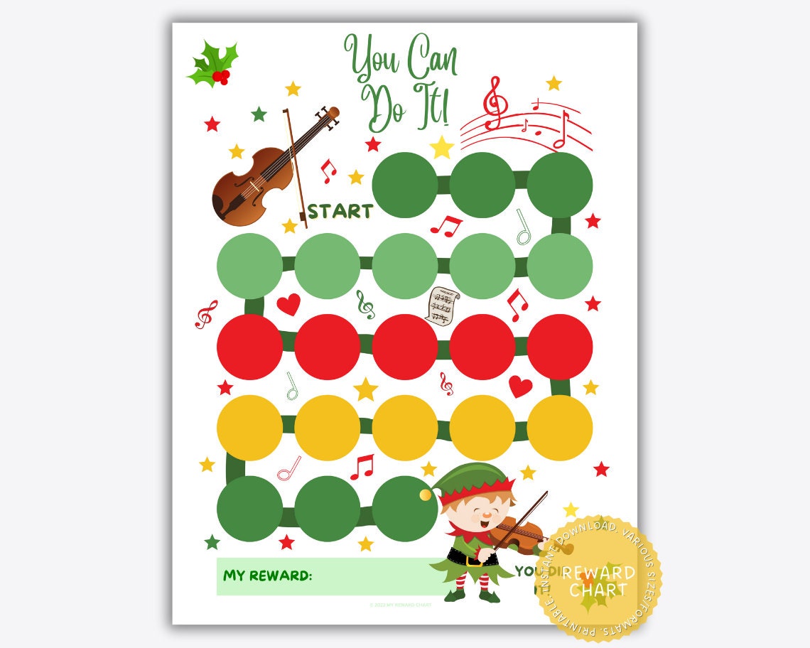 Printable Violin Reward Chart, Christmas Music Reward Chart, Violin ...