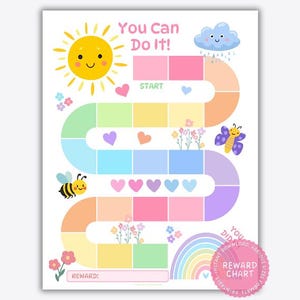 Sun Rainbow zindelijkheidstraining grafiek voor meisjes, afdrukbare beloningstabel, pastel karweitje en potje tracker, digitale download, voorschoolse routine