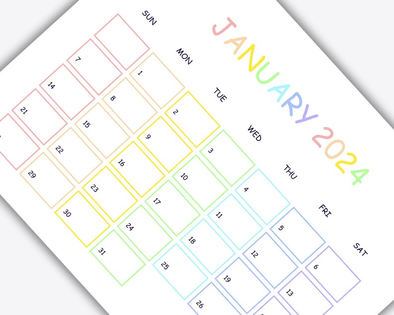 Printable Rainbow Calendar 2024 Cute Printable Calendar Etsy