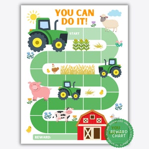 Druckbare Traktor Belohnungstabelle, Töpfchen Diagramm, Aufkleber Tabelle, Kinder Belohnungstabelle, Verhaltenstabelle Jungen, Kleinkind Aufgabe, grüner Traktor
