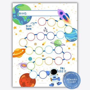 子ども向け宇宙ご褒美チャート - 印刷可能なステッカーチャート、行動追跡、幼児用トイレトレーニングチャート、すぐにダウンロード