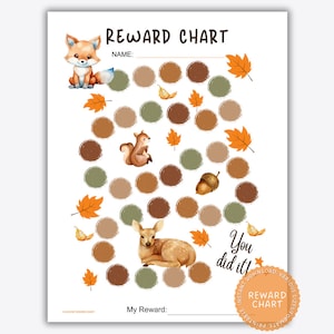 Val beloningsgrafiek voor kinderen, bosdieren beloningsgrafiek, stickergrafiek, herfstgedragsgrafiek, peuter zindelijkheidstraining grafiek, afdrukbaar