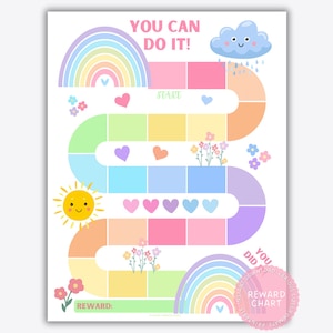Rainbow-beloningstabel, zindelijkheidstrainingstabel downloaden, afdrukbare beloningstabel, zindelijkheidstraining voor meisjes