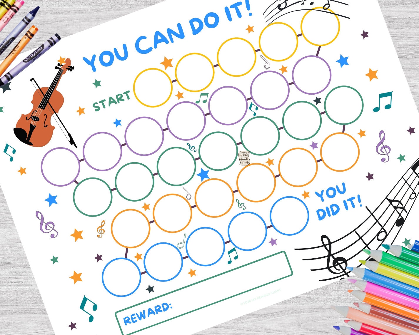 Printable Violin Reward Chart, Music Reward Chart, Violin Practice ...