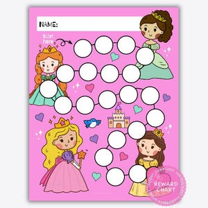 Beloningstabel prinsessenmeisjes: zindelijkheidstraining, gedrag, slapen (afdrukbaar)