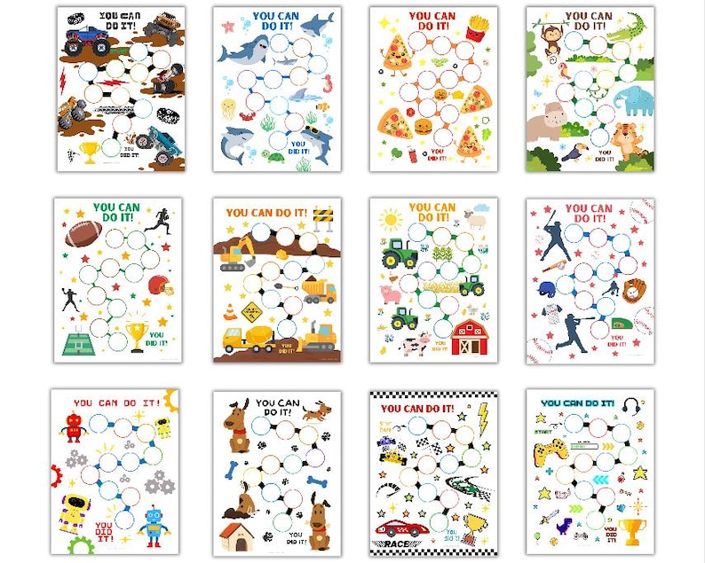 Boys Routine Sticker Chart Printable Boys Reward Chart Bundle – Printable Sticker Charts for Boys, Behavior ...