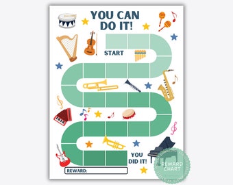 Musical Instrument Reward Chart – Piano & Violin Sticker Chart, Music Student Behavior Tracker, Printable Reward Chart, Instant Download
