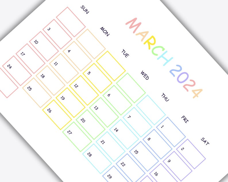 Printable Rainbow Calendar 2024 Cute Printable Calendar Etsy