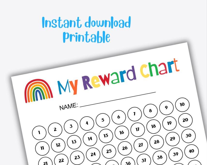 Printable Rainbow Reward Chart for Kids, Potty Training Chart, Prize ...