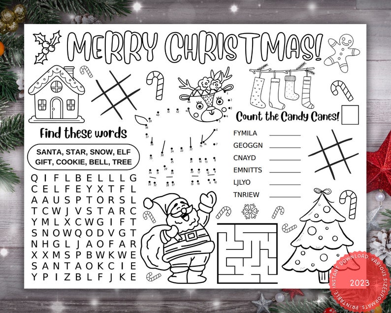 Christmas Activity Placemat, Christmas Coloring Placemat, Printable Holiday Activity Mat ...