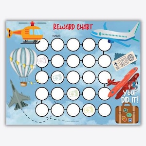 Kids Reward Chart, Things That Fly Printable Tracker for Potty Training, PDF PNG