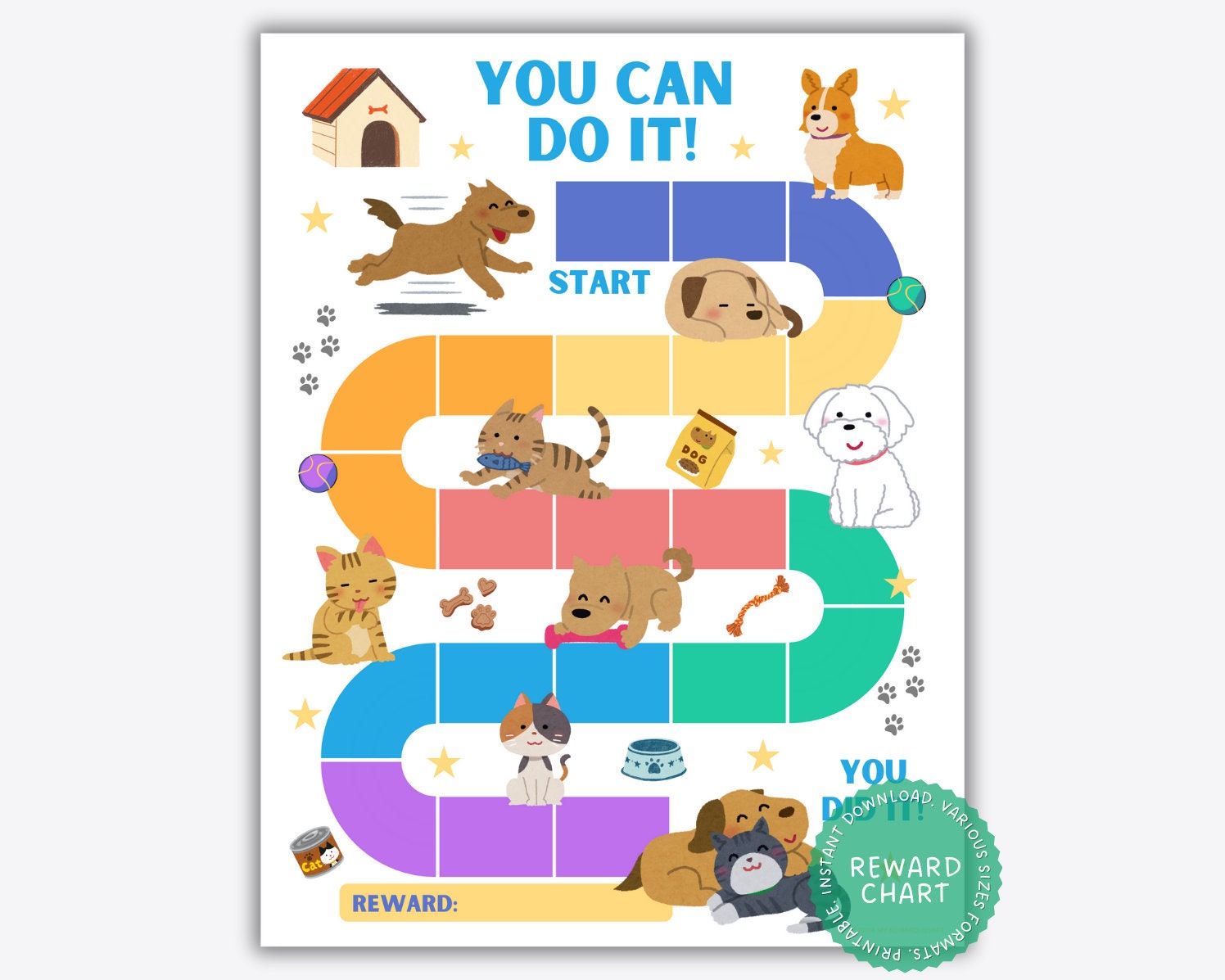 Kids Reward Chart Printable, Cat Reward Chart, Dog Sticker Chart ...