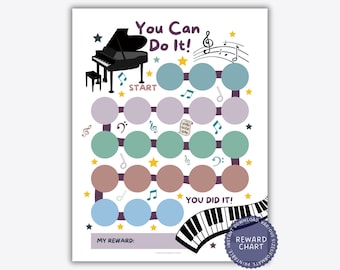 Printable Piano Reward Chart, Music Reward Chart, Piano Practice Chart, Music Practice, Piano Sticker Chart, Preschool Piano Reward Chart