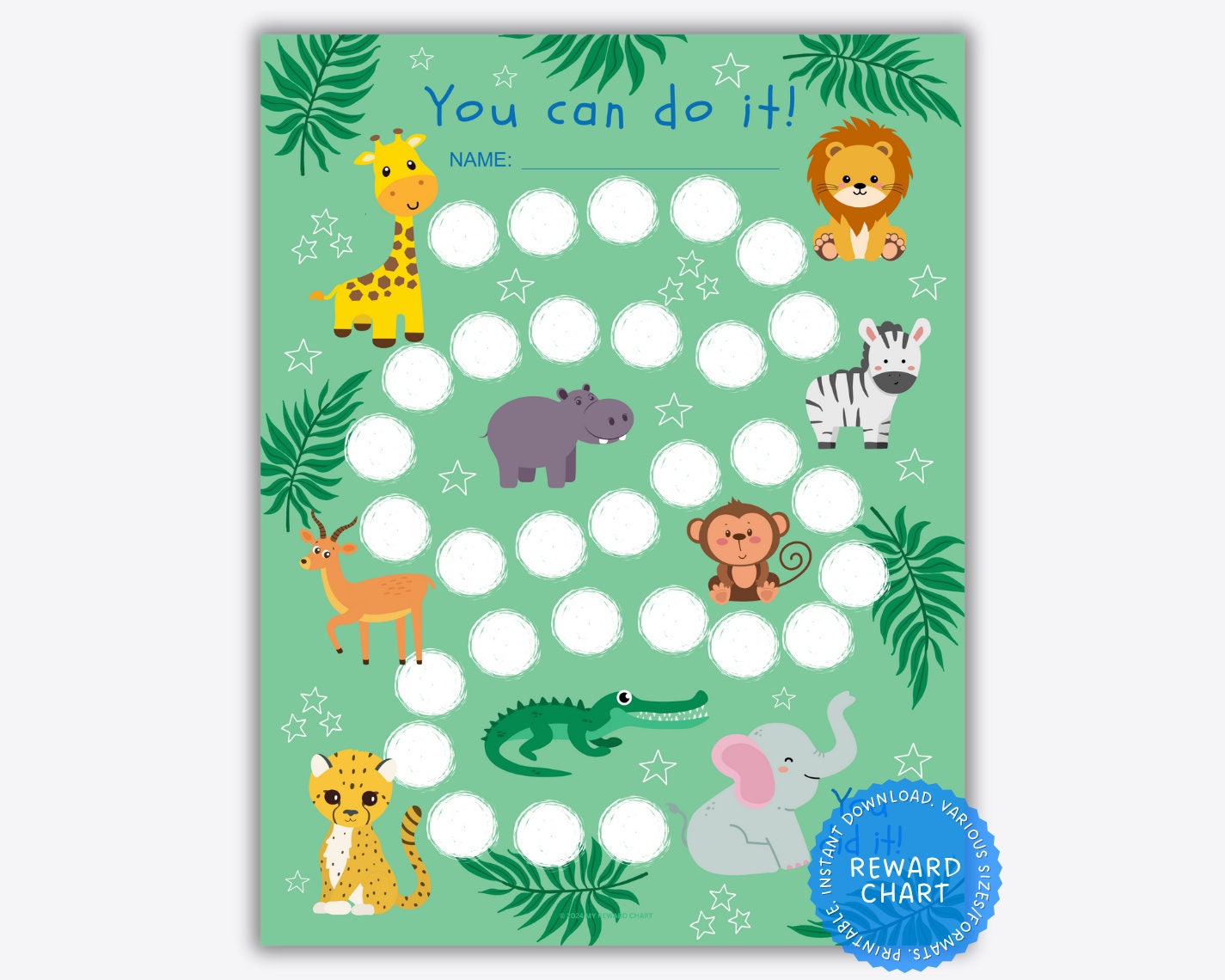 Printable Reward Chart, Safari Reward Chart, Animal Sticker Chart