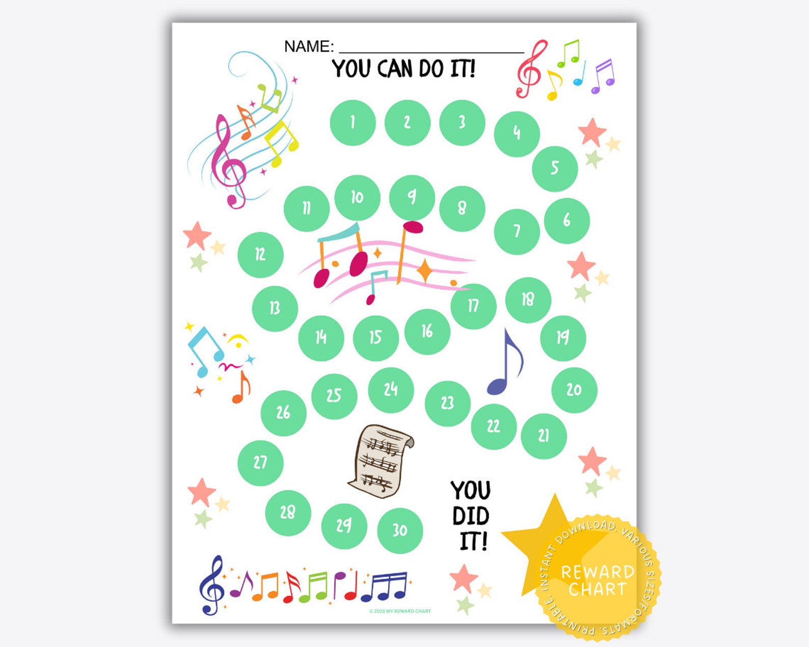 Printable Music Reward Chart, Music Practice, Violin Practice Chart ...