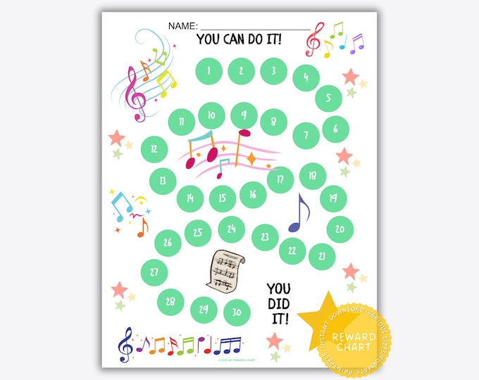 Printable Music Reward Chart, Music Practice, Violin Practice Chart ...