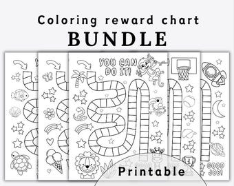 Coloring Reward Chart Printable, Kids Habit Tracker, Behavior Chart, Star Chart, Preschool Classroom, Potty Training, Color In Sticker Chart