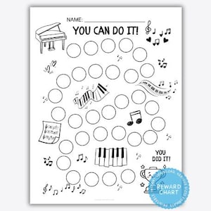 Tableau des récompenses pour la pratique du piano | Tableau de suivi musical et d'autocollants imprimables pour étudiants en piano