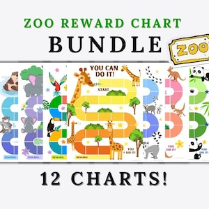 Afdrukbare beloningskaart dierentuindieren, bundel, beloningskaart jungle, stickerkaart dierentuin, zindelijkheidstraining, gedragstool, giraf, aap, tijger
