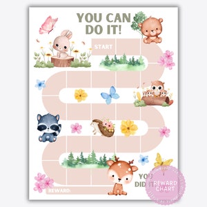 Lente beloning grafiek, kinderen beloning grafiek afdrukbaar, bos thema, zindelijkheidstraining grafiek, doelen stellen, gewoonte tracker, volwassen beloning grafiek