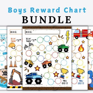 Jungen Belohnungstabelle Bundle, Monstertrucks, Feuerwehrauto, Töpfchen-Training-Charts, Sofortiger Download, gutes Benehmen, Klassenzimmer Aufkleber Incentive
